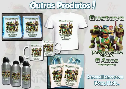 01 Camiseta Adulto Infantil Tartaruga Ninja Personalizada