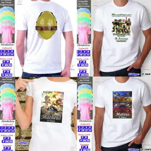 01 Camiseta Adulto Infantil Tartaruga Ninja Personalizada