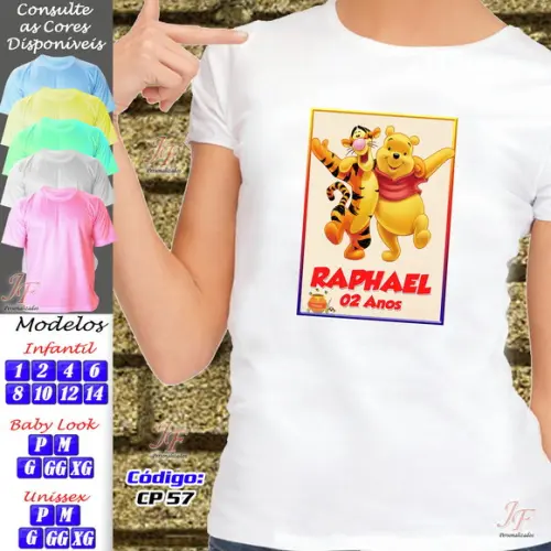 01 Camiseta Adulto Infantil Ursinho Puff Pooh Personalizada
