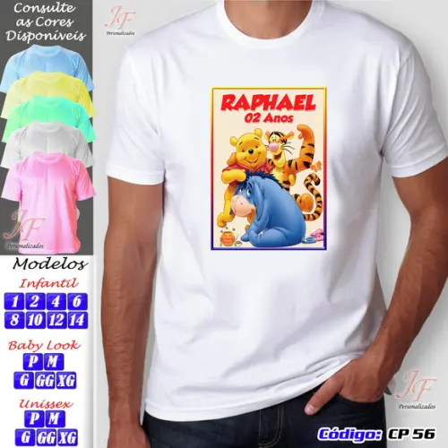 01 Camiseta Adulto Infantil Ursinho Puff Pooh Personalizada