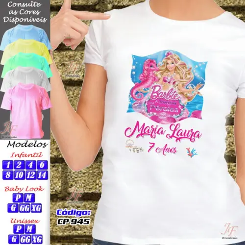 01 Camiseta Adulto ou Infantil Personalizada Barbie