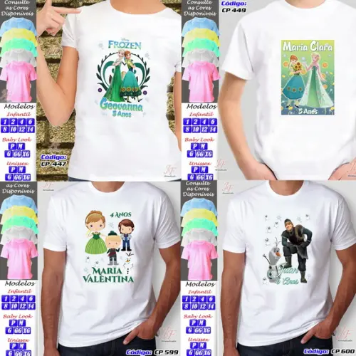 01 Camiseta Frozen Adulto Infantil Personalizada