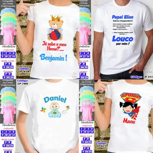 01 Camiseta Futura Mamãe Papai Chá de Bebê Personalizada