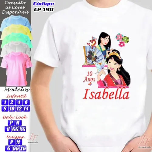 01 Camiseta Personalizada Adulto Infantil Princesa Mulan