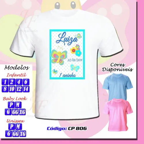 01 Camiseta Personalizada Jardim das Borboletas