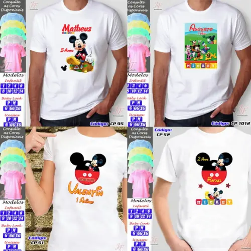 01 Camiseta Personalizada Mickey Mouse Adulto Infantil