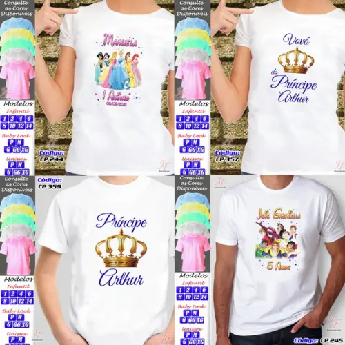 01 Camiseta Personalizada Realeza Príncipes Princesas