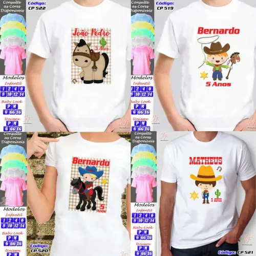01 Camiseta Velho Oeste Cowboy Cowgirl Personalizada