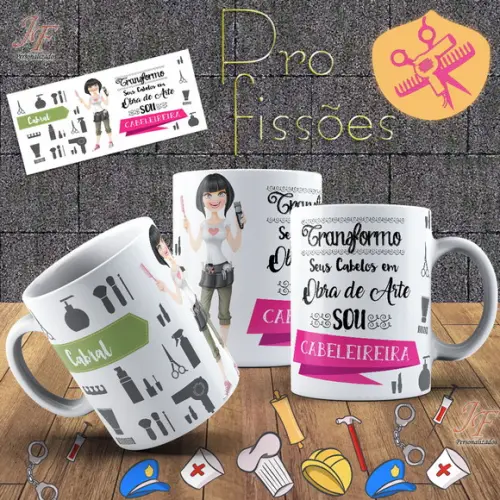 01 Caneca Cerâmica 350 ml Personalizada Cabeleireira