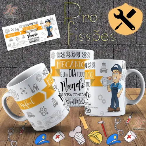 01 Caneca Cerâmica 350 Ml Personalizada Mecânico