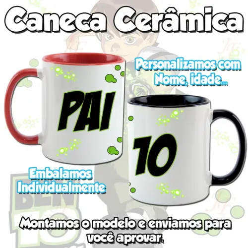 01 Caneca Cerâmica Personalizada Ben 10