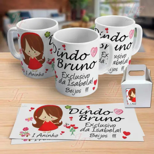 01 Caneca Cerâmica Personalizada Dinda ou Dindo