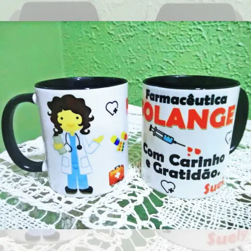 01 Caneca em Cerâmica 350 ml Curso Farmácia Enfermagem