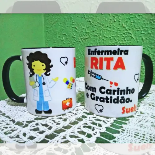 01 Caneca em Cerâmica 350 ml Curso Farmácia Enfermagem