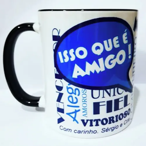 01 Caneca em Cerâmica 350 ml Personalizada Amiga Amigo