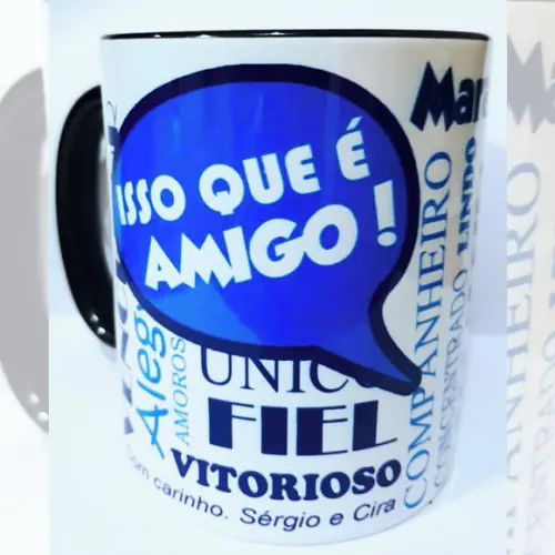 01 Caneca em Cerâmica 350 ml Personalizada Amiga Amigo