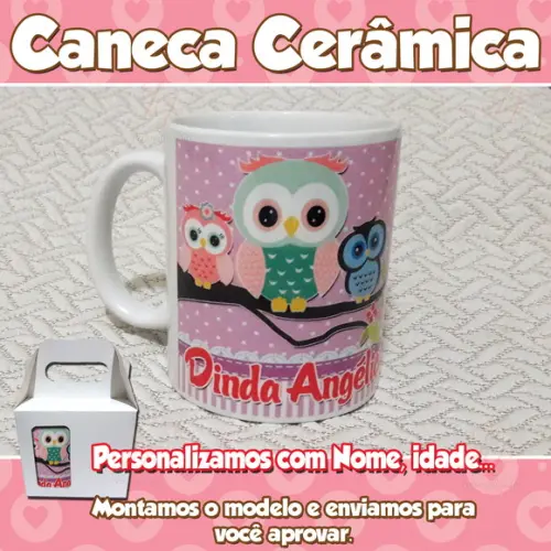 01 Caneca em Cerâmica 350 ml Personalizada Dinda ou Dindo