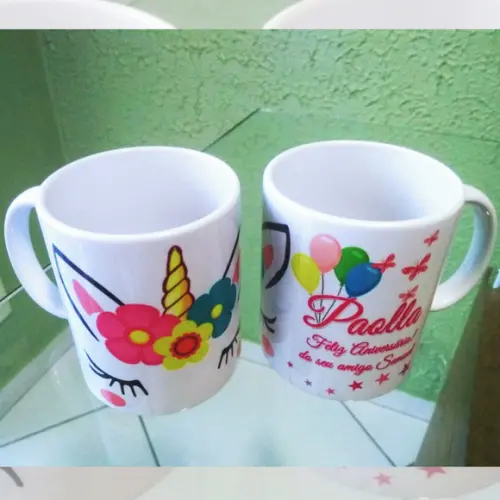 01 Caneca em Cerâmica 350 ml Personalizada Unicórnio