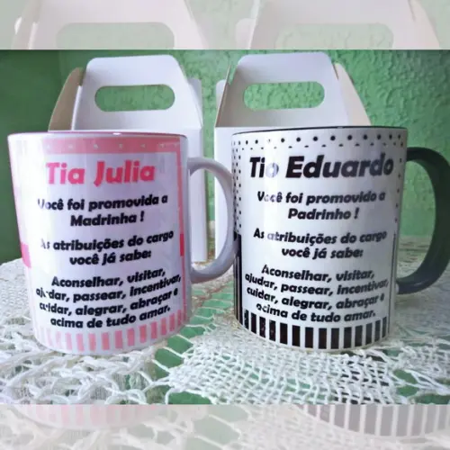 01 Caneca em Cerâmica Personalizada Dinda ou Dindo