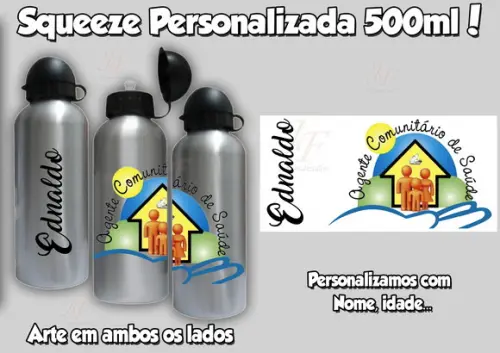 01 Squeeze Alumínio 500 Ml Personalizada Agente Comunitário