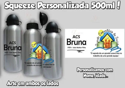 01 Squeeze Alumínio 500 Ml Personalizada Agente Comunitário