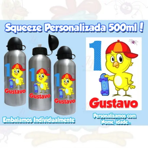 01 Squeeze Alumínio 500 Ml Personalizada Galinha Pintadinha