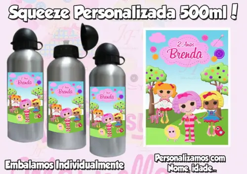 01 Squeeze Alumínio 500 ml Personalizada Lalaloopsy