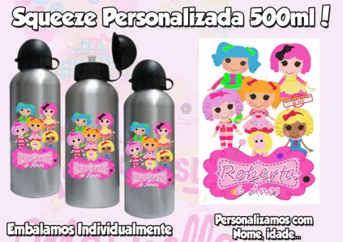 01 Squeeze Alumínio 500 ml Personalizada Lalaloopsy