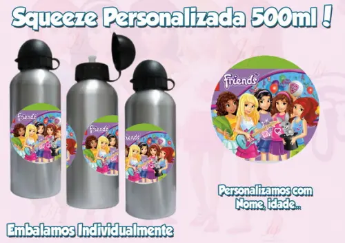 01 Squeeze Garrafinha 500 ml Personalizada Lego Friends