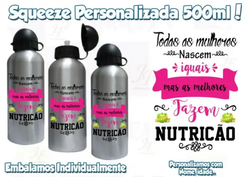 01 Squeeze Garrafinha 500 ml Personalizada Nutricionista