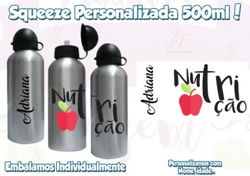 01 Squeeze Garrafinha 500 ml Personalizada Nutricionista