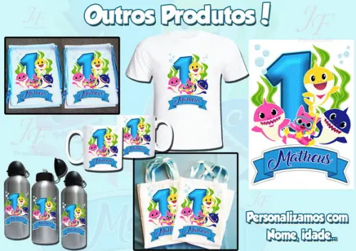 01 Squeeze Garrafinha Alumínio Personalizada Baby Shark