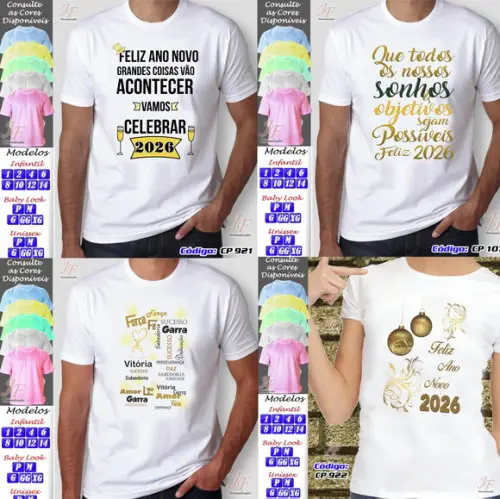 04 Camisetas Personalizadas Feliz Natal Reveillon Ano Novo