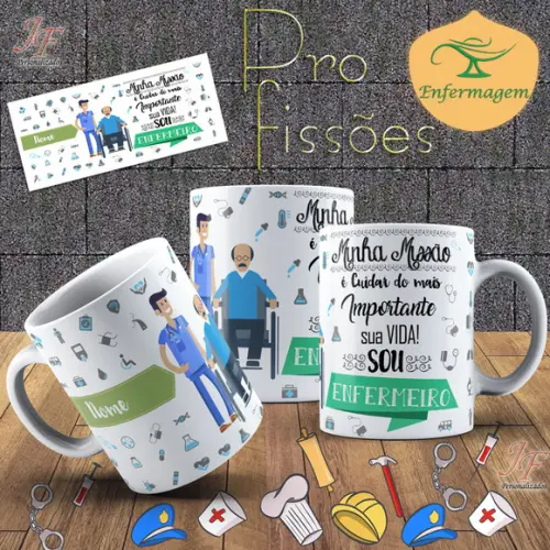 10 Canecas Cerâmica 350 ml Personalizada Curso Enfermagem