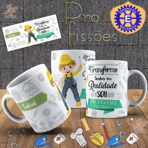 10 Canecas Cerâmica 350 ml Personalizada Engenharia Mecânica