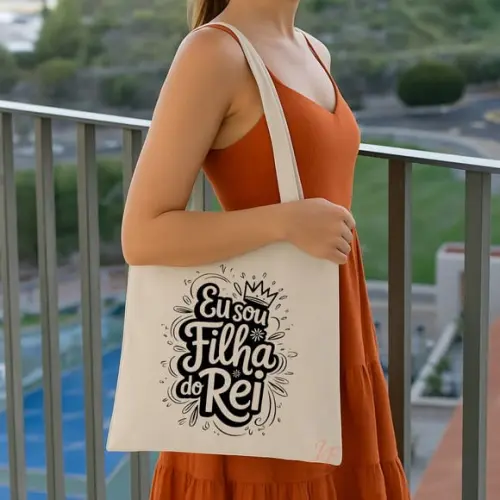Bolsa Ecobag Algodão Cru Frases Cristãs 30 x 30cm