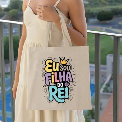 Bolsa Ecobag Algodão Cru Frases Cristãs 35 x 40cm