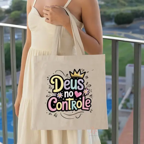 Bolsa Ecobag Algodão Cru Frases Cristãs 40 x 40cm