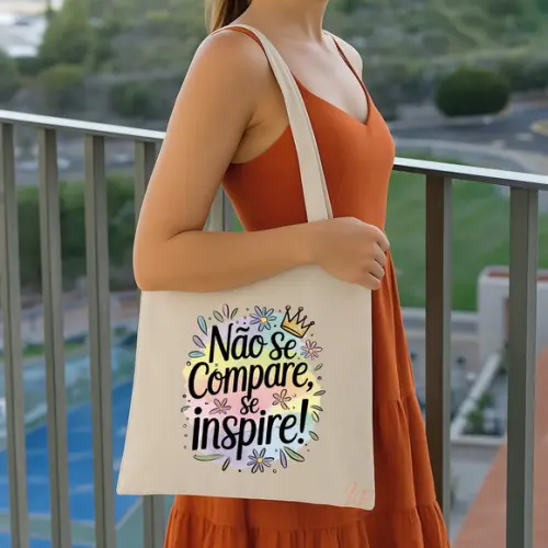 Bolsa Ecobag Algodão Cru Frases Motivacionais 40 x 40cm