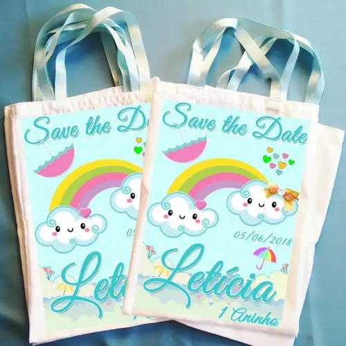 Bolsinha Ecobag Personalizada Chuva de Bençãos Chuva de Amor