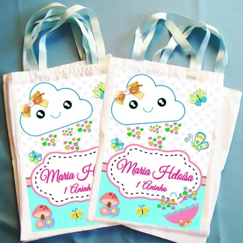 Bolsinha Ecobag Personalizada Chuva de Bençãos Chuva de Amor