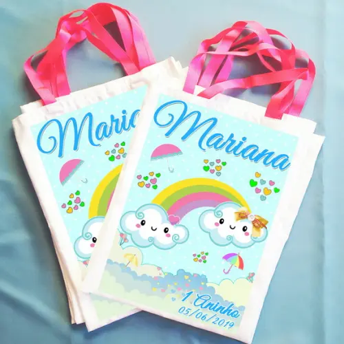 Bolsinha Ecobag Personalizada Chuva de Bençãos Chuva de Amor