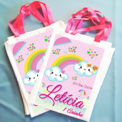 Bolsinha Ecobag Personalizada Chuva de Bençãos Chuva de Amor