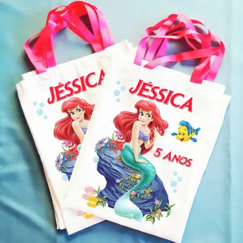 Bolsinha Ecobag Personalizada Ariel Pequena Sereia