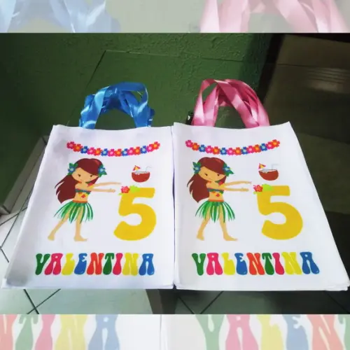 Bolsinha Ecobag Personalizada Festa Tropical Hula Hula Luau