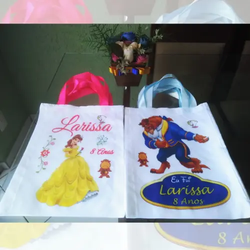 Bolsinha Ecobag Sacolinha Personalizada A Bela e a Fera