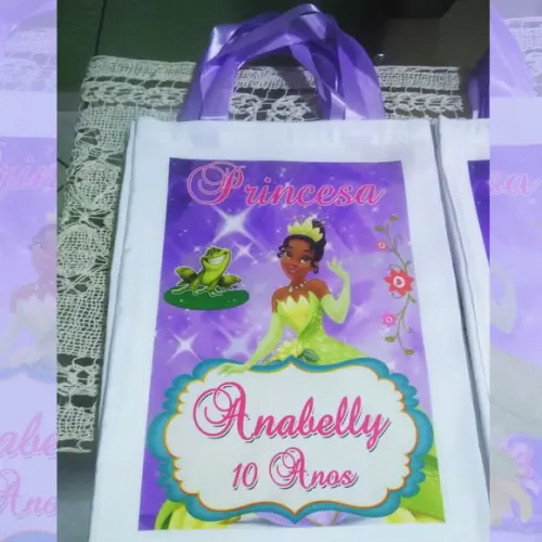Bolsinha Ecobag Sacolinha Personalizada A Princesa e o Sapo