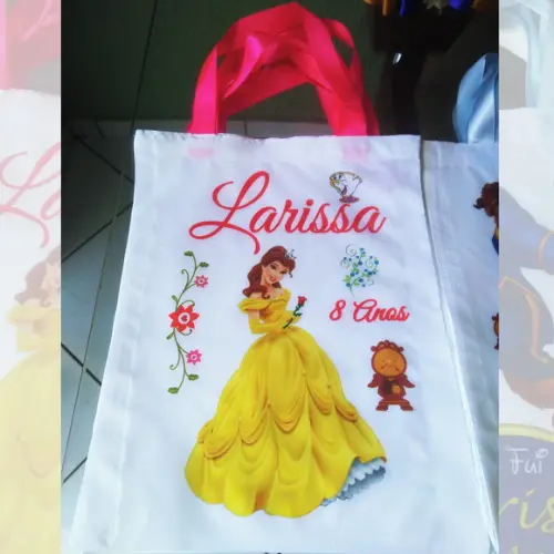 Bolsinha Ecobag Sacolinha Personalizada A Bela e a Fera