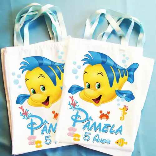Bolsinha Ecobag Sacolinha Personalizada Ariel Pequena Sereia