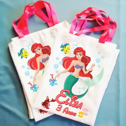 Bolsinha Ecobag Sacolinha Personalizada Ariel Pequena Sereia